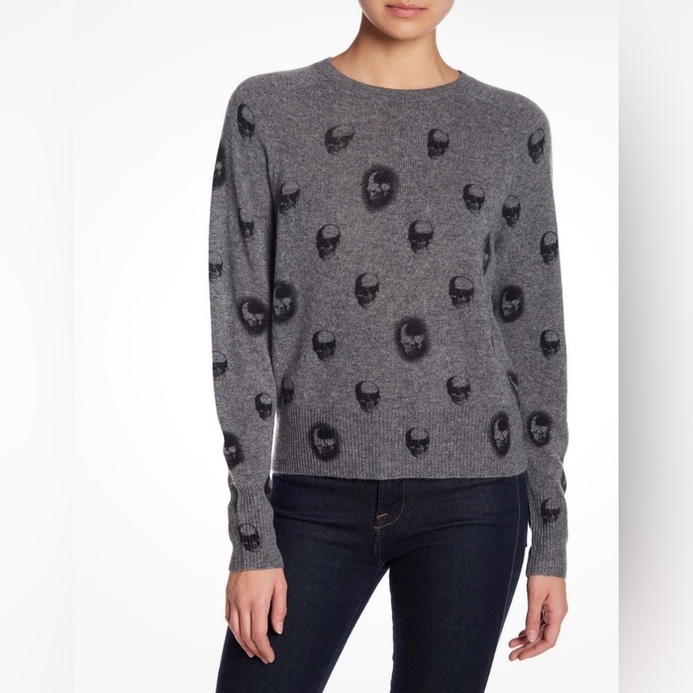 Skull‎ Cashmere Grey Skull Print Sweater Long Sleeve Pullover Women’s Size Small